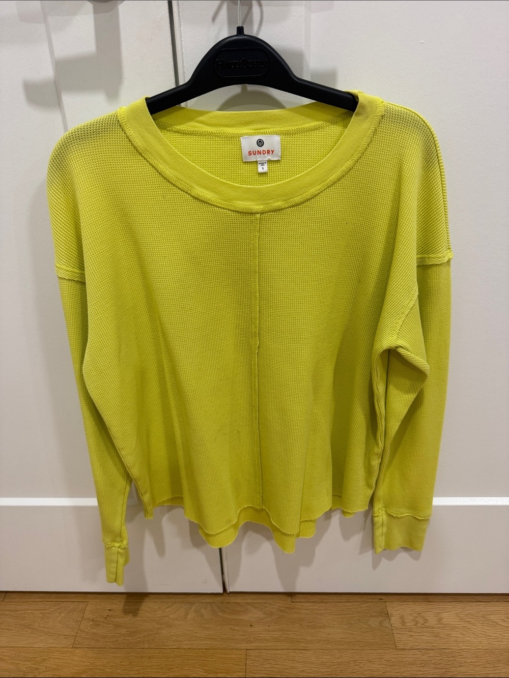 Sundry Lime Green Waffle Knit Long Sleeve Top